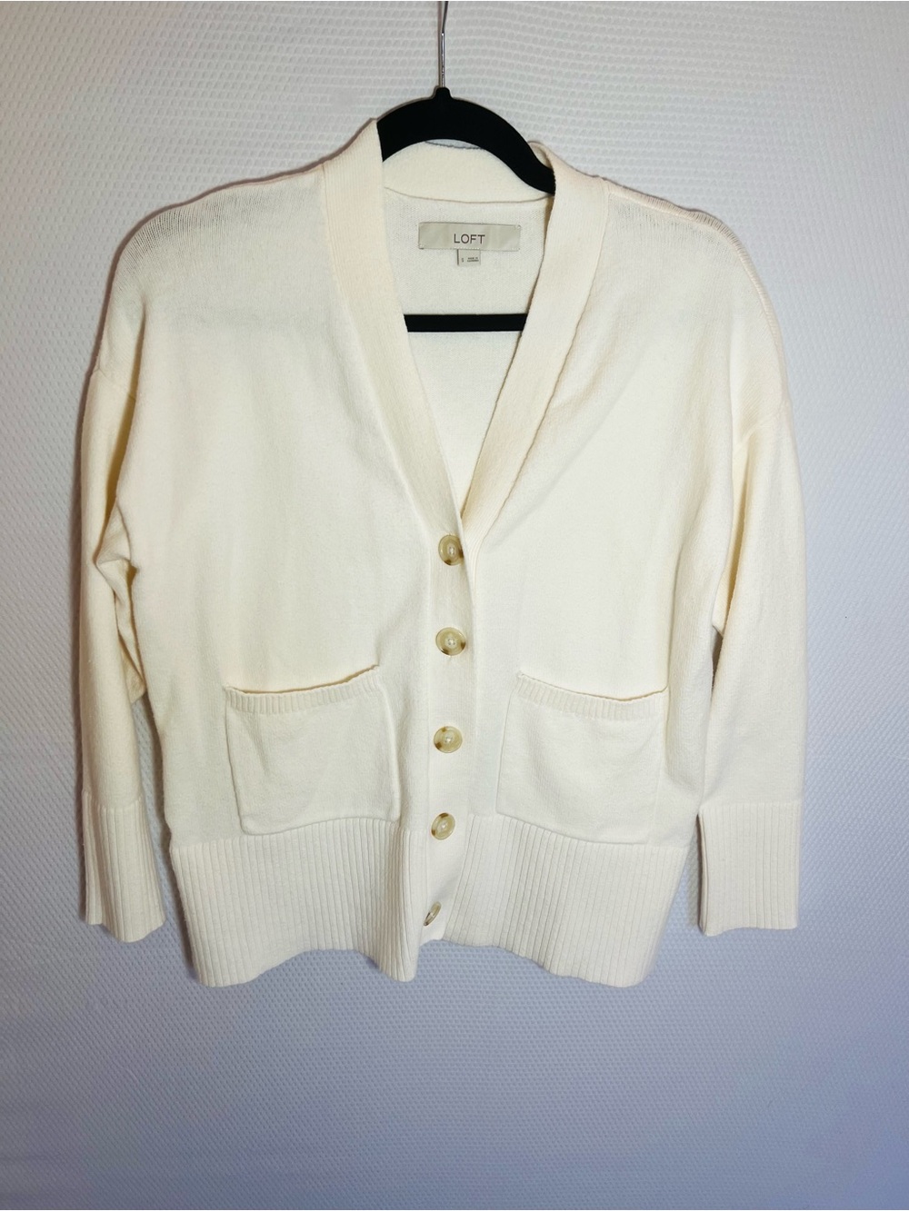 LOFT Cream V-Neck Girlfriend Button Pocket Cardigan
